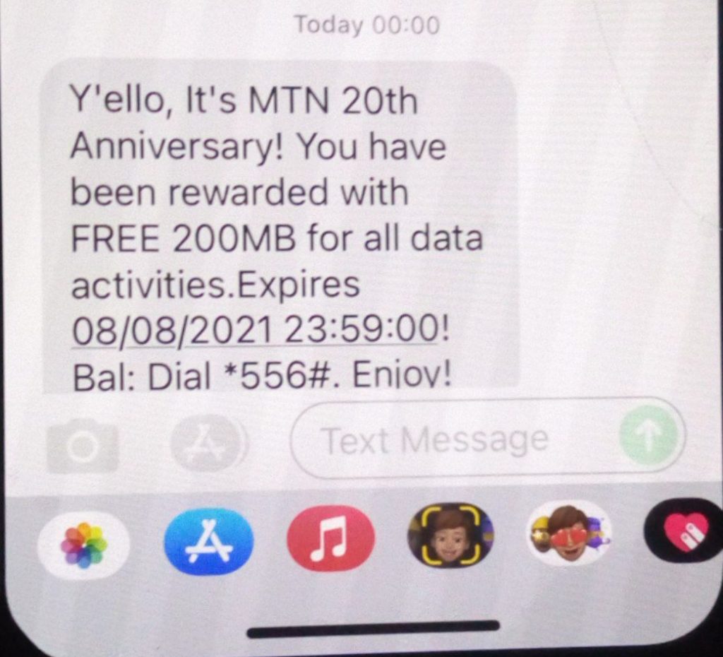 MTN 20th Anniversary bonus