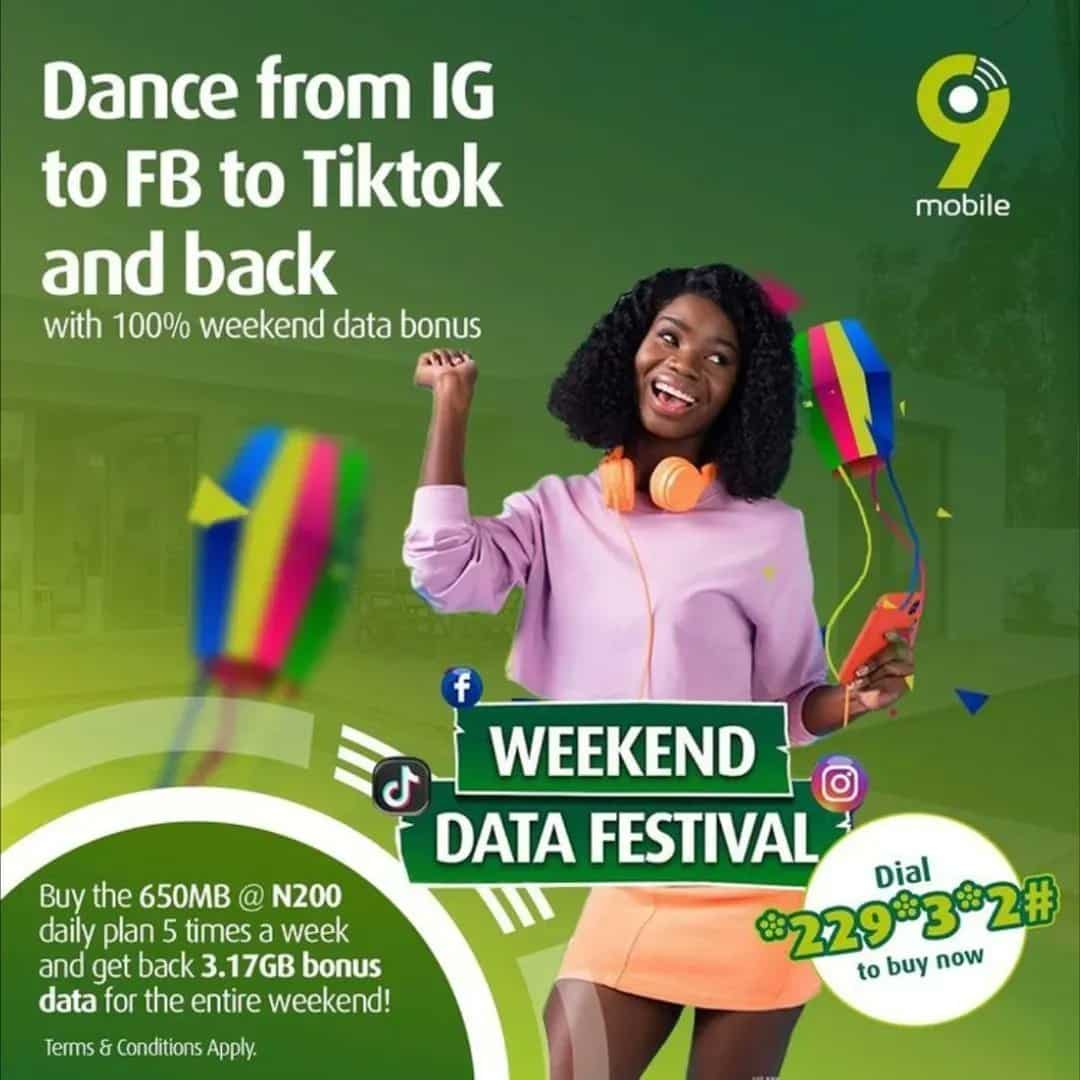 9mobile Weekend Data Festival How to Get 3.17GB to 14GB Free Data