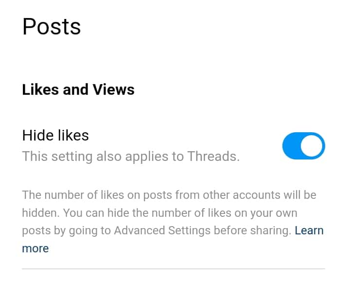 Threads app feature to hide likes