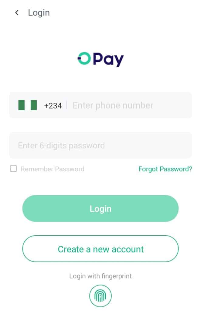 Opay login with phone number