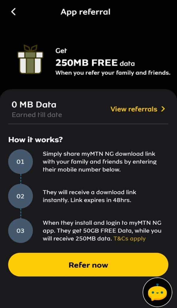 Get 250MB free data on MTN Refer and Earn